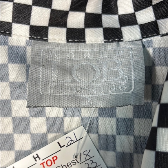 Vintage 80’s polyester Black and White Checkered Button-Up Shirt 36” chest‎ H1 - Picture 2 of 5